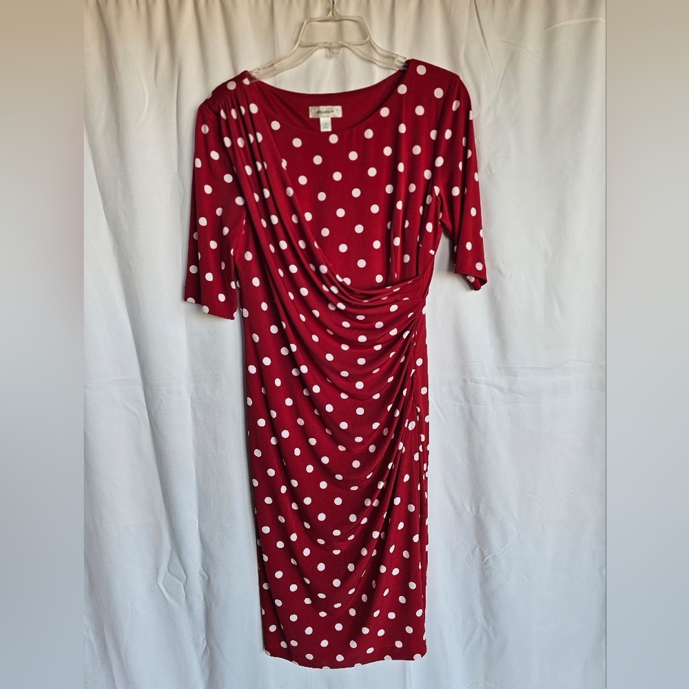 Dress Barn Red and White Polka Dot Midi Dress